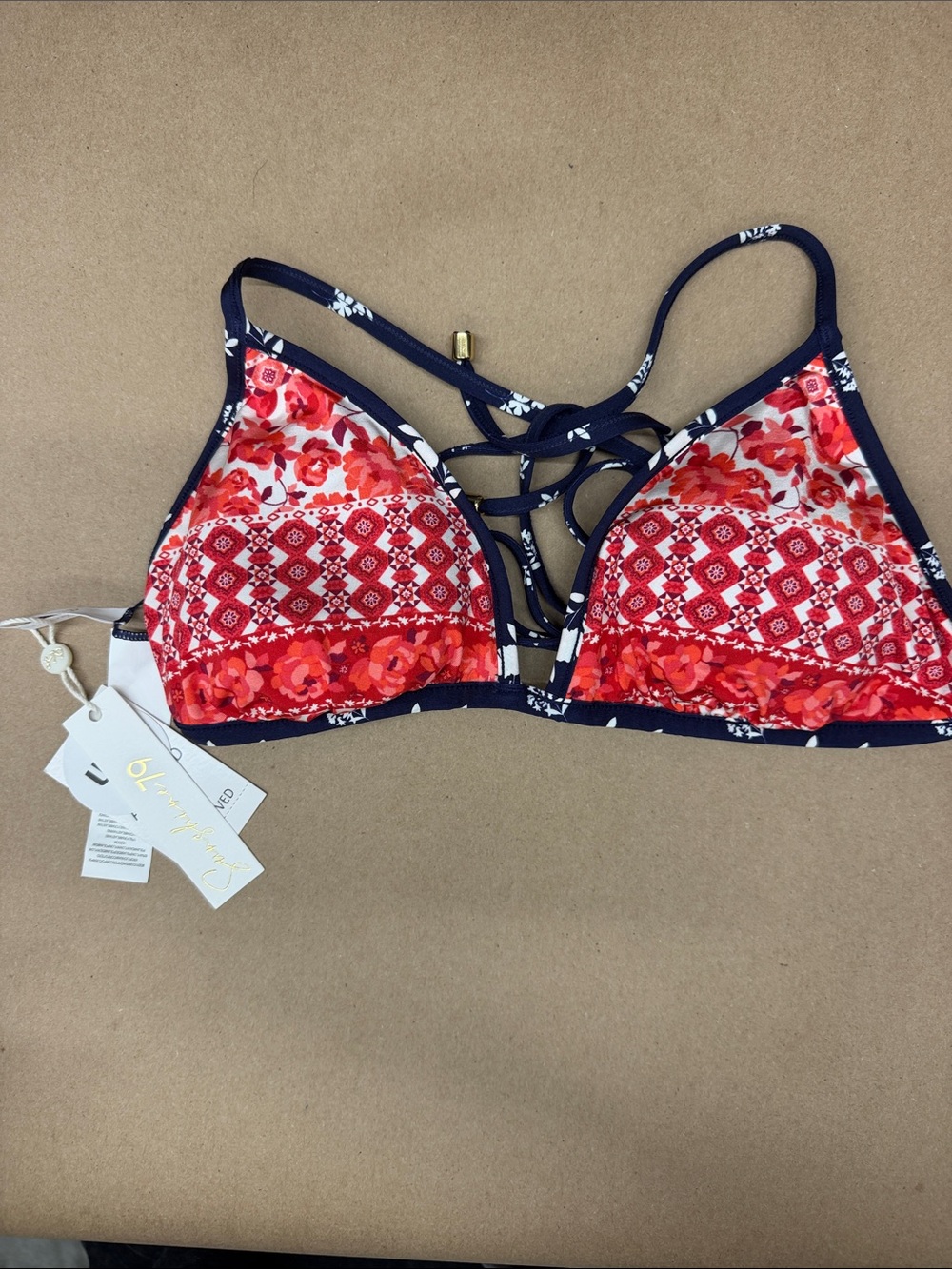 Sunshine 79 Flowers & Stripes Reversible Bikini Top | Size: US 10